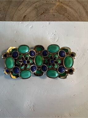 Green and Blue Floral Statement Bracelet